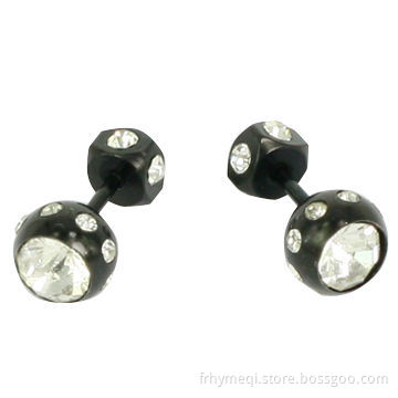 SS Faux Earrings with Crystal, Made of 316 Stainless Steel